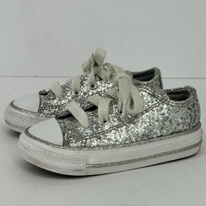 Converse Silver Glitter Bling Chuck Taylor Sneakers Toddler Baby Girls Size 5